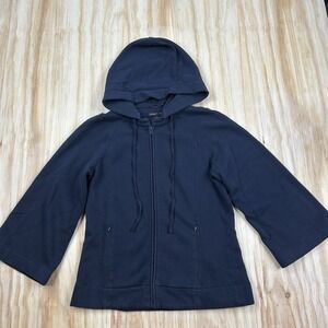 August Silk Women's Detachable Hood Sweatshirt Full Zip Blue Relaxed Arm Large